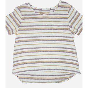 C&C California Embroidered Striped Pocket T-Shirt Cotton/Linen Blend Sz: M